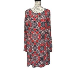 Anthropologie Paper Crown Swing Dress Women’s Lg‎ Red Blue Efflorescence